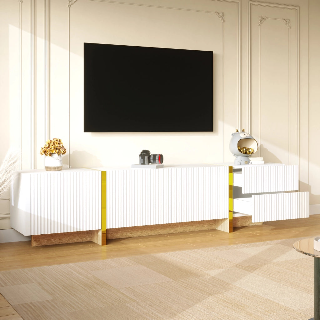 MOBILE TV 190x35x45 cm 3 Ante 2 Cassetti Bianco Oro Effetto legno