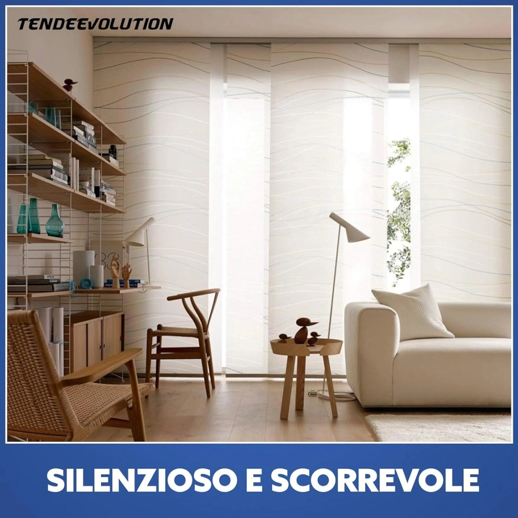 Bastone per Tende A Pannello Comando a Corda Apertura a destra, Binario a 3 vie con portapannelli da 55 CM, Attacco Soffitto Lunghezza 150 CM