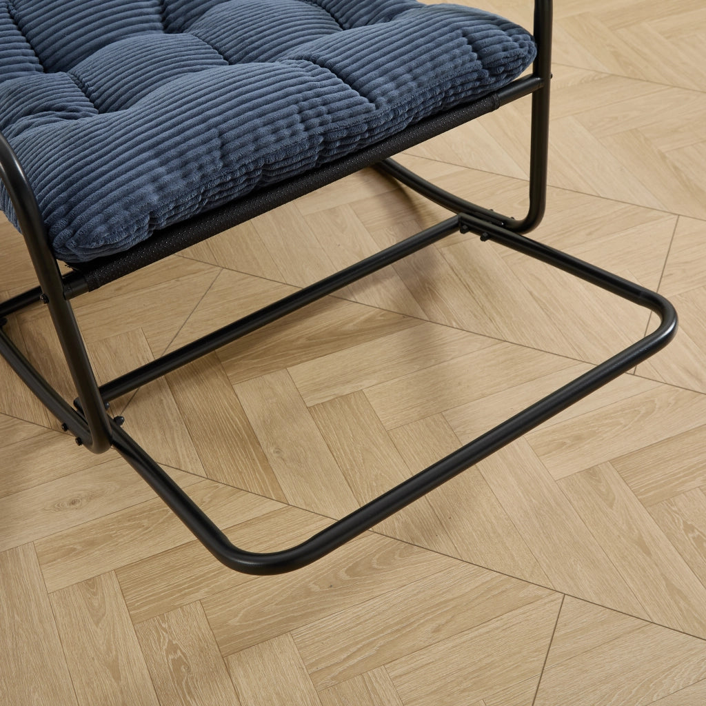 Sedia a Dondolo da Giardino Poltrona con Oscillazione Regolabile e Cuscino Spesso in Acciaio Blu Navy 75 × 116 × 82 cm