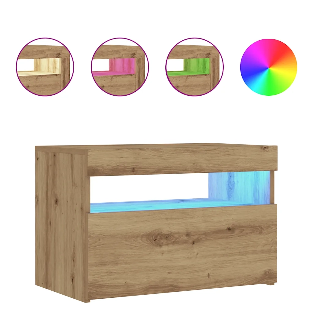 Comodino con LED-Tavolino da notte Rovere Artigianale 60x35x40 cm in Truciolato