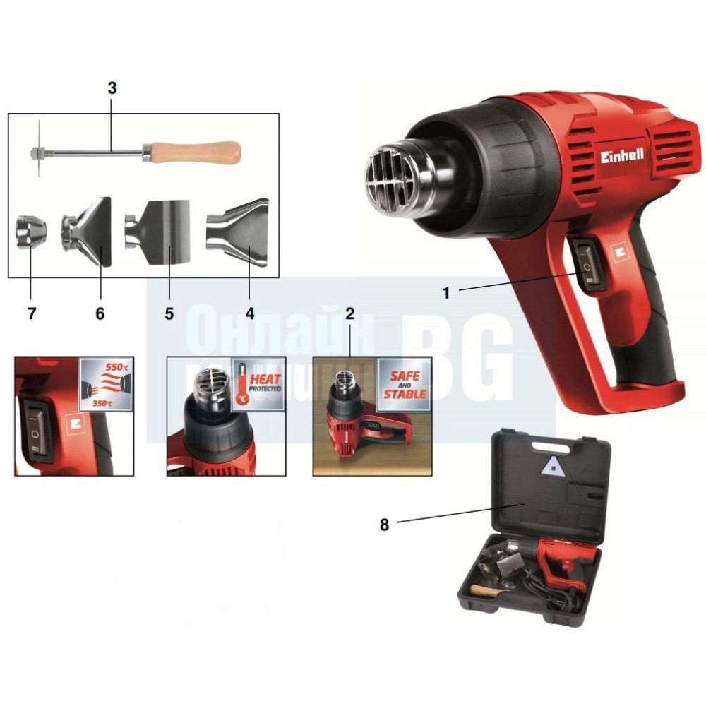 Trade Shop - Sverniciatore Pistola Termica 350° 550° 2000w Th-ha 2000/1 Einhell + Accessori -