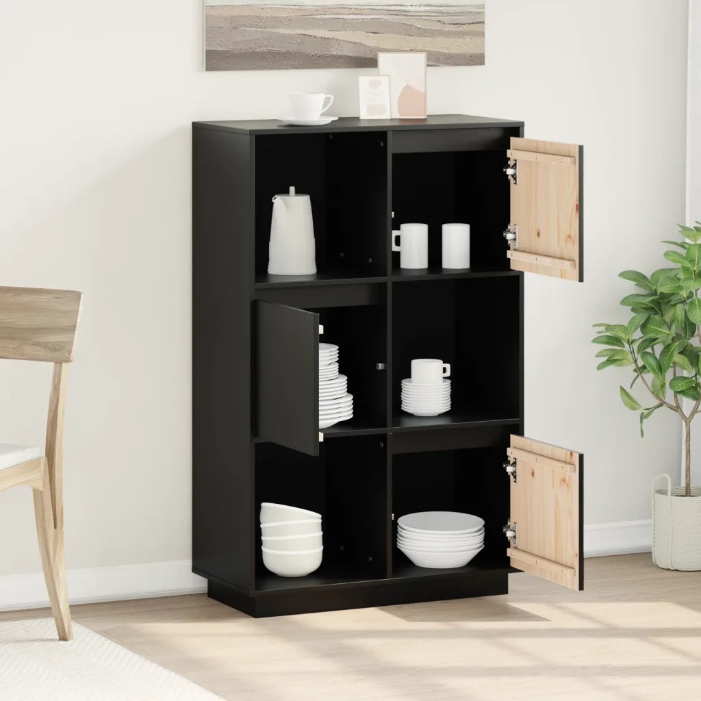 Credenza-Buffet-Armadio da cucina Nera 74x35x117 cm in Legno Massello di Pino