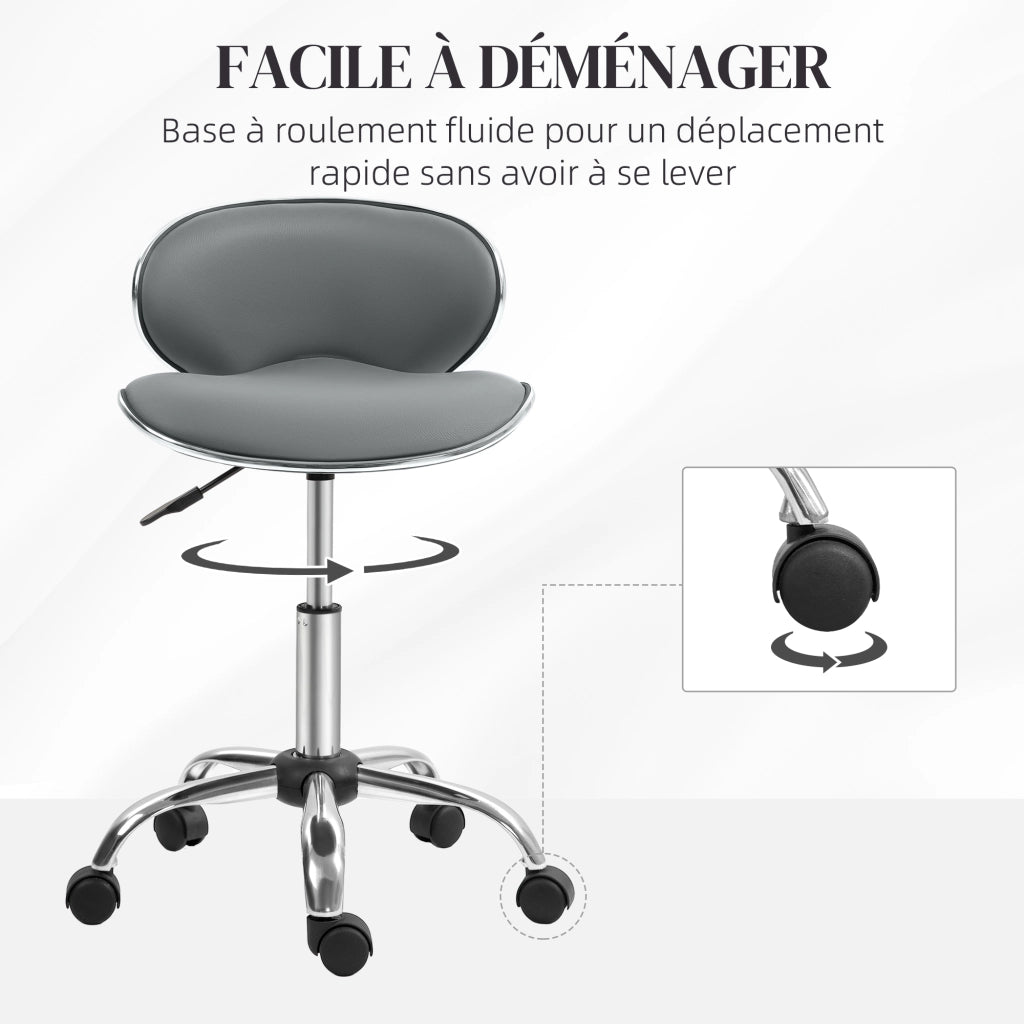 Sgabello da lavoro con rotelle e schienale ¨C Xylo ¨C altezza regolabile 44-56 cm, girevole 360¡ã, grigio