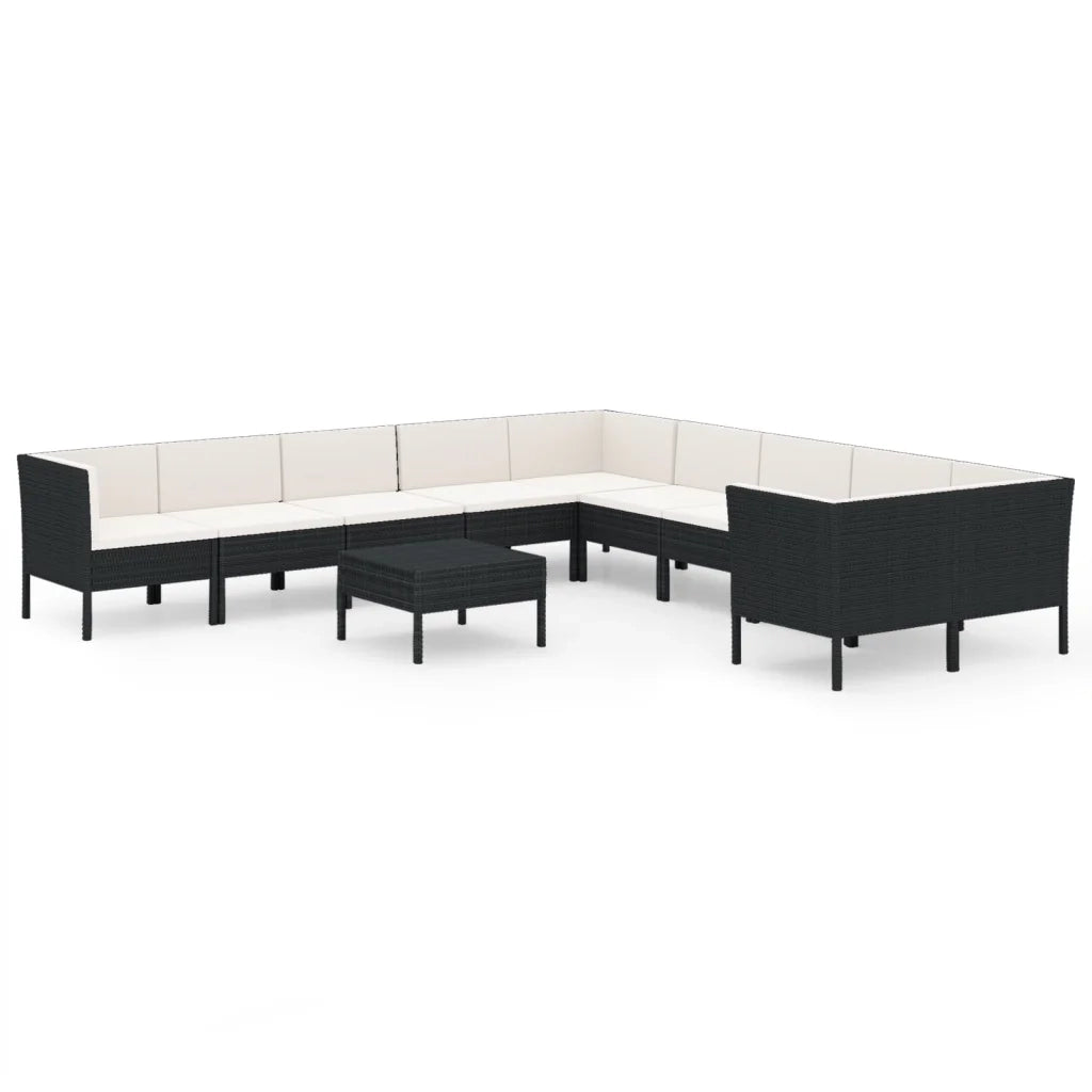 Set Divani da Giardino 11 pz con Cuscini in Polyrattan Nero 3094496
