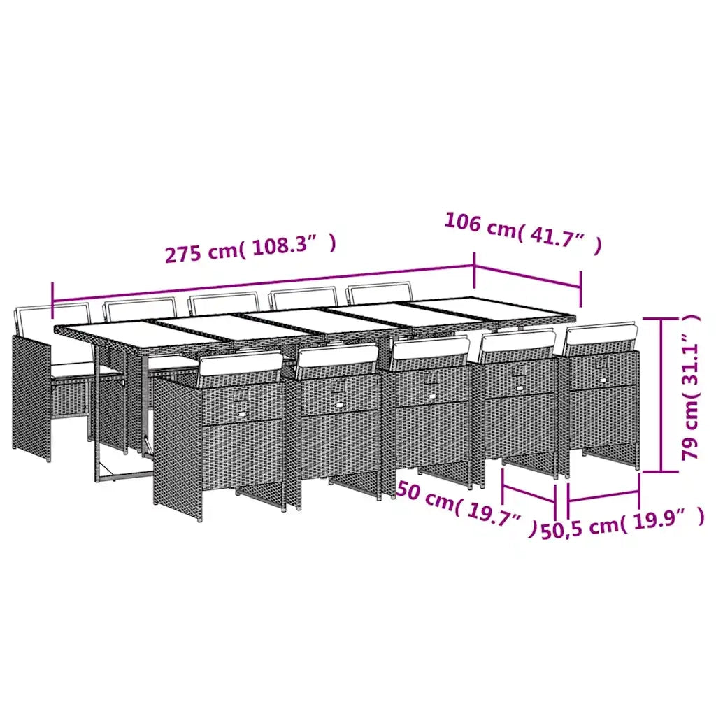 Set da Pranzo da Giardino 11 pz con Cuscini Polyrattan Marrone