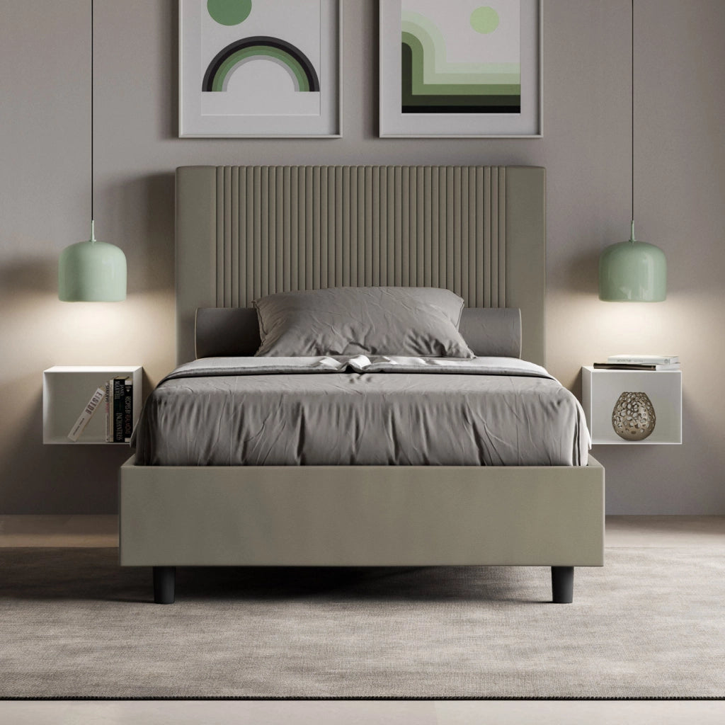 BS COM Letto una piazza e mezza senza rete imbottito 120x210 similpelle cappuccino