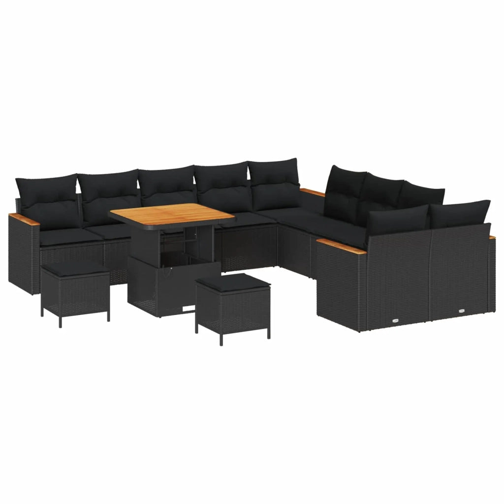 Set Divano da Giardino con cuscino 13 pcs Nero polyrattan