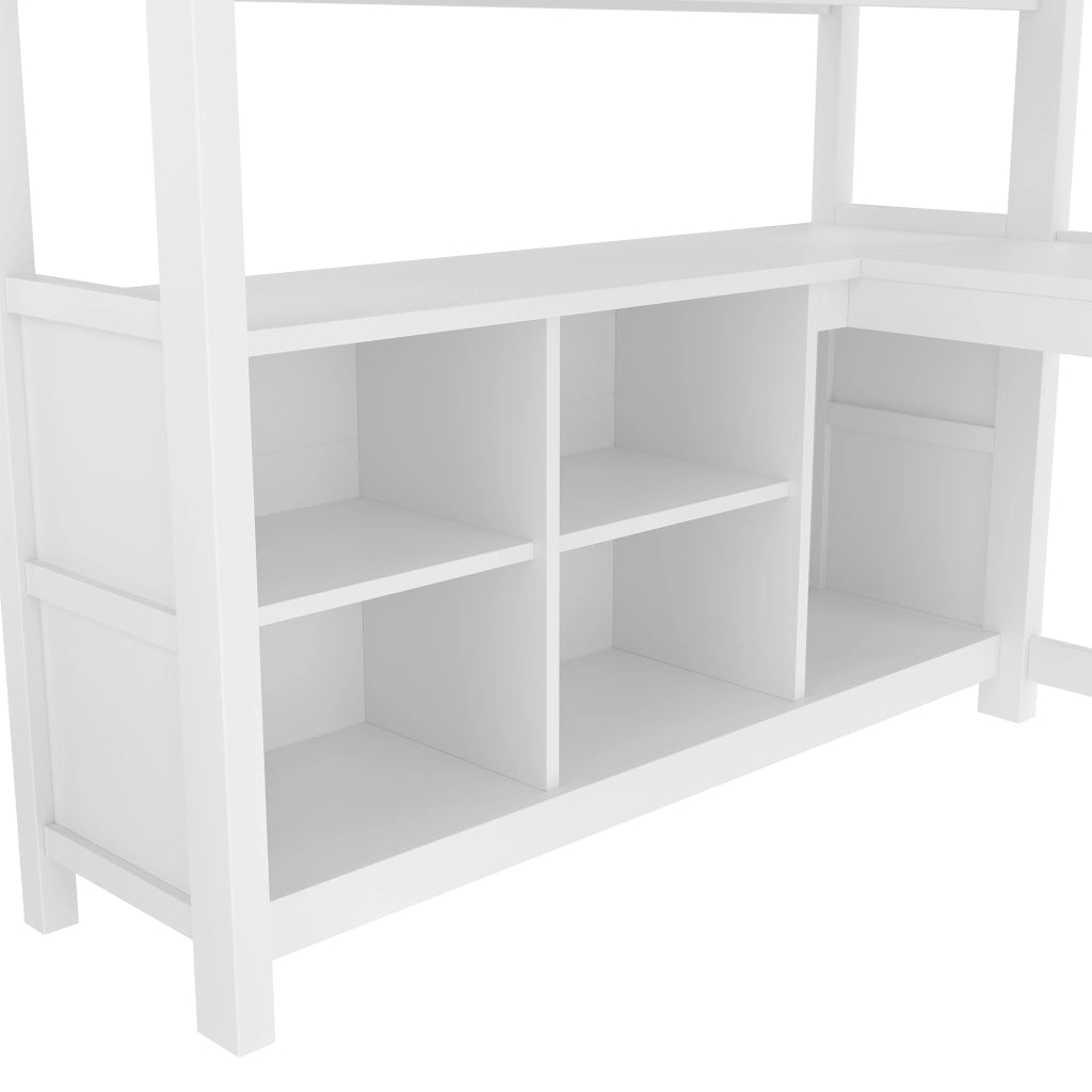 LETTO A SOPPALCO 140x200 cm con scrivania, scaffali e armadio, bianco