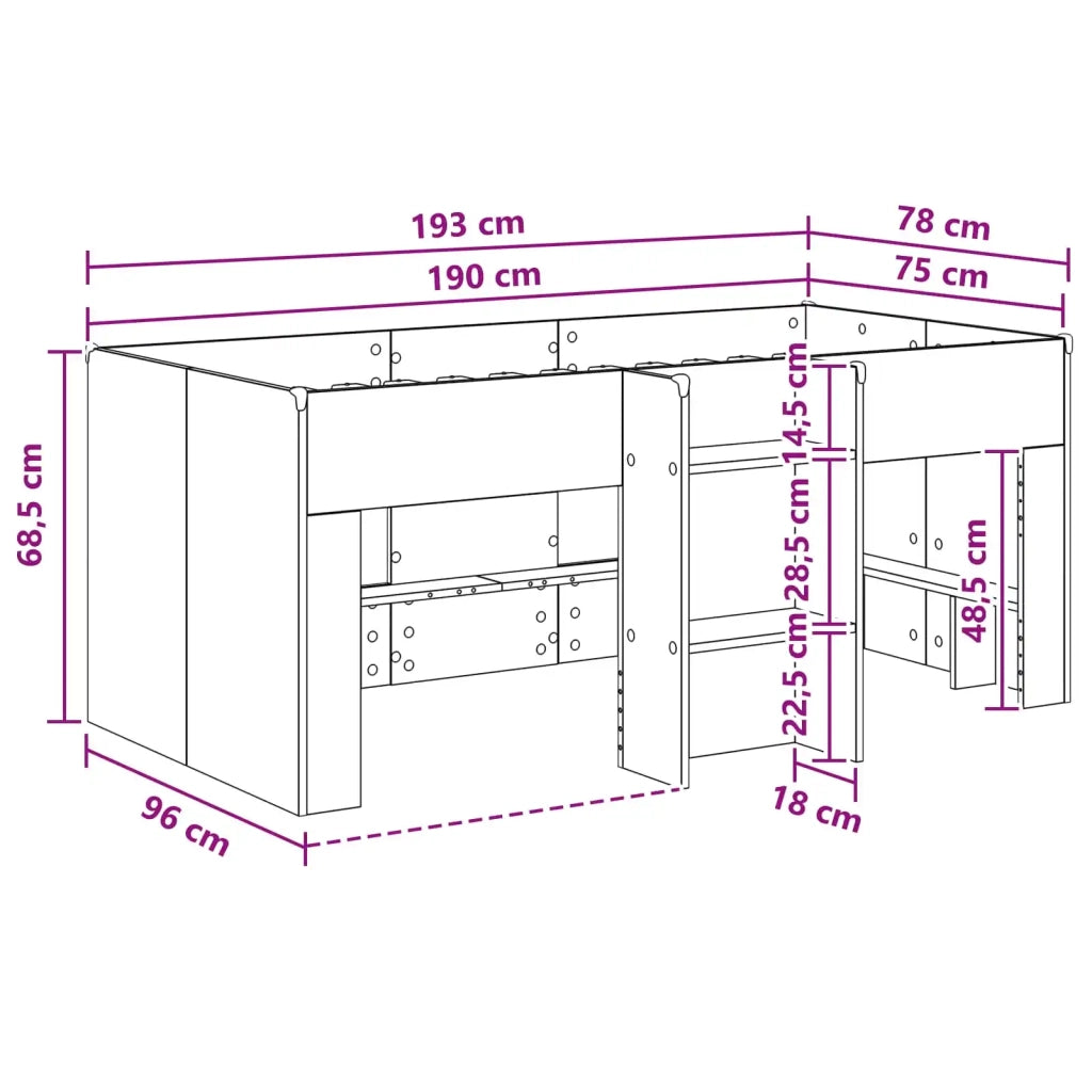 Letto Alto per Bambini | Letto Infantile | Lettino 2 pcs Rovere Artigianale