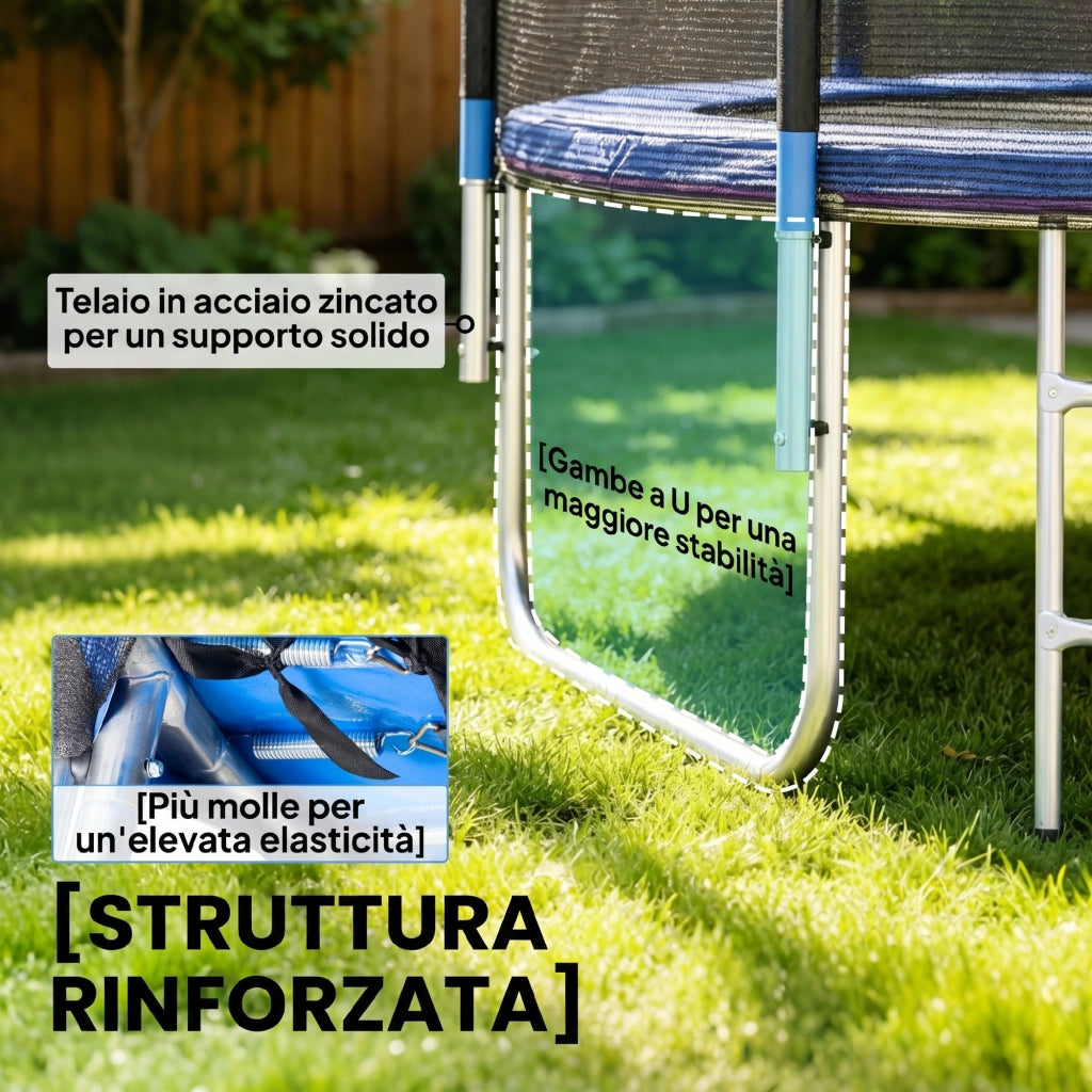 Trampolino Elastico con Scaletta e Rete di Sicurezza. in Acciaio e Plastica. ?180x200 cm. Blu