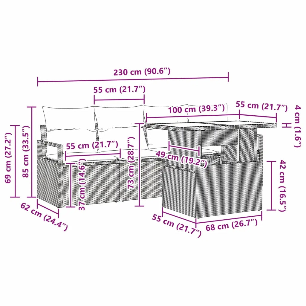 Set Divano da Giardino con cuscino 5 pcs Grigio polyrattan 3348731