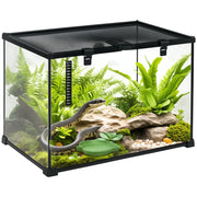 Terrario per Rettili Rialzato ¨C Xylo ¨C Vetro e Rete Metallica con Serratura e Termometro, 50x30x35 cm, Nero