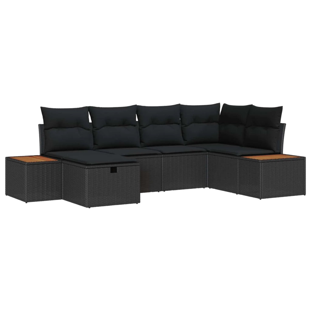 Set Divano da Giardino con cuscino 6 pcs Nero polyrattan 3359630