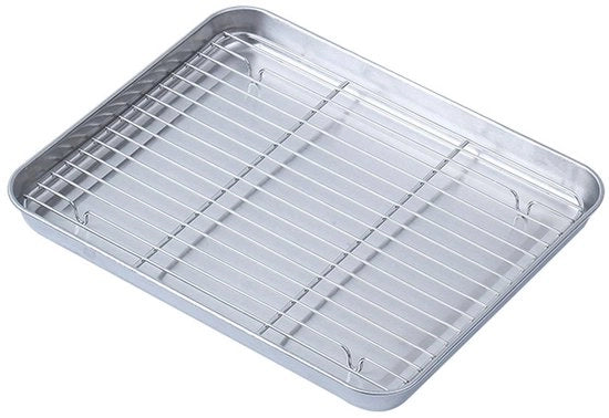 Piatto da forno in acciaio inossidabile con set di sostegni - Sicuro per l'uso in forno a microonde - Costruzione rinforzata - Anticorrosione - Facile da pulire