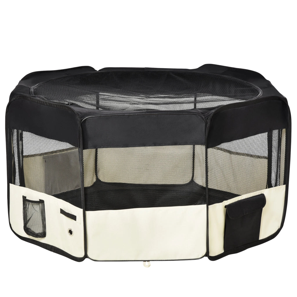 Recinto per cuccioli pieghevole con copertura in rete traspirante ¨C Xylo ¨C ?120 x 58H cm Nero+Crema
