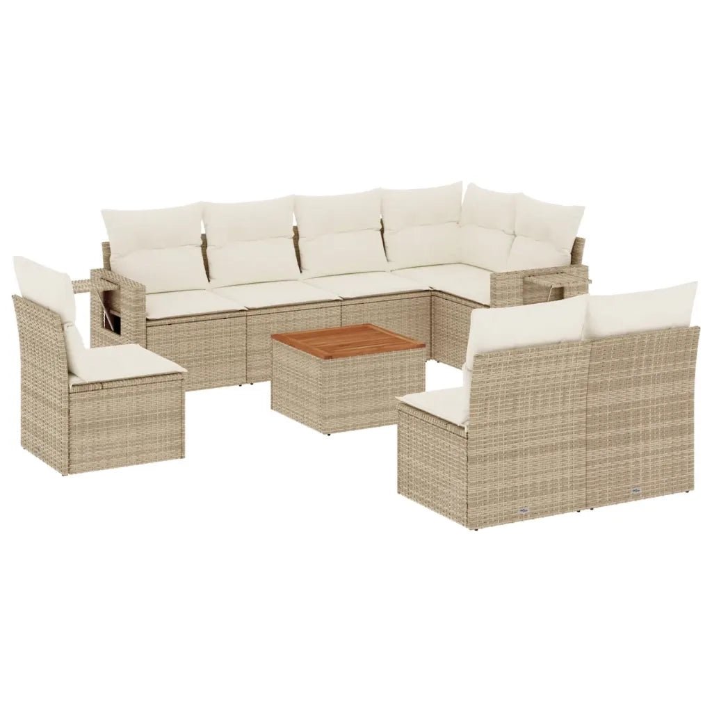 Set Divano da Giardino 9 pz con Cuscini Beige in Polyrattan 3256933