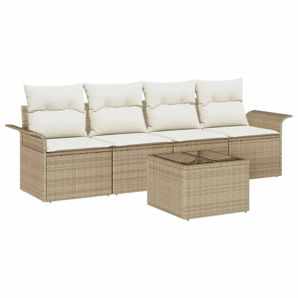 Set Divano da Giardino 5 pcs Beige e Crema polyrattan 3353900