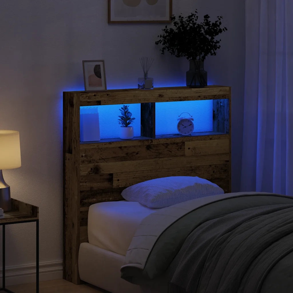 Testiera | Testata con Contenitore a LED Legno Antico 100x17x102 cm