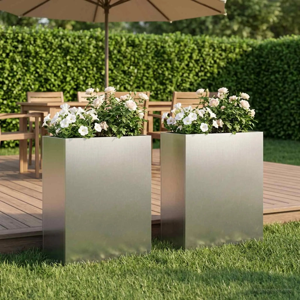 Vaso da giardino 2 pz Argento 40 x 20 x 50 cm Acciaio Inox 8005423
