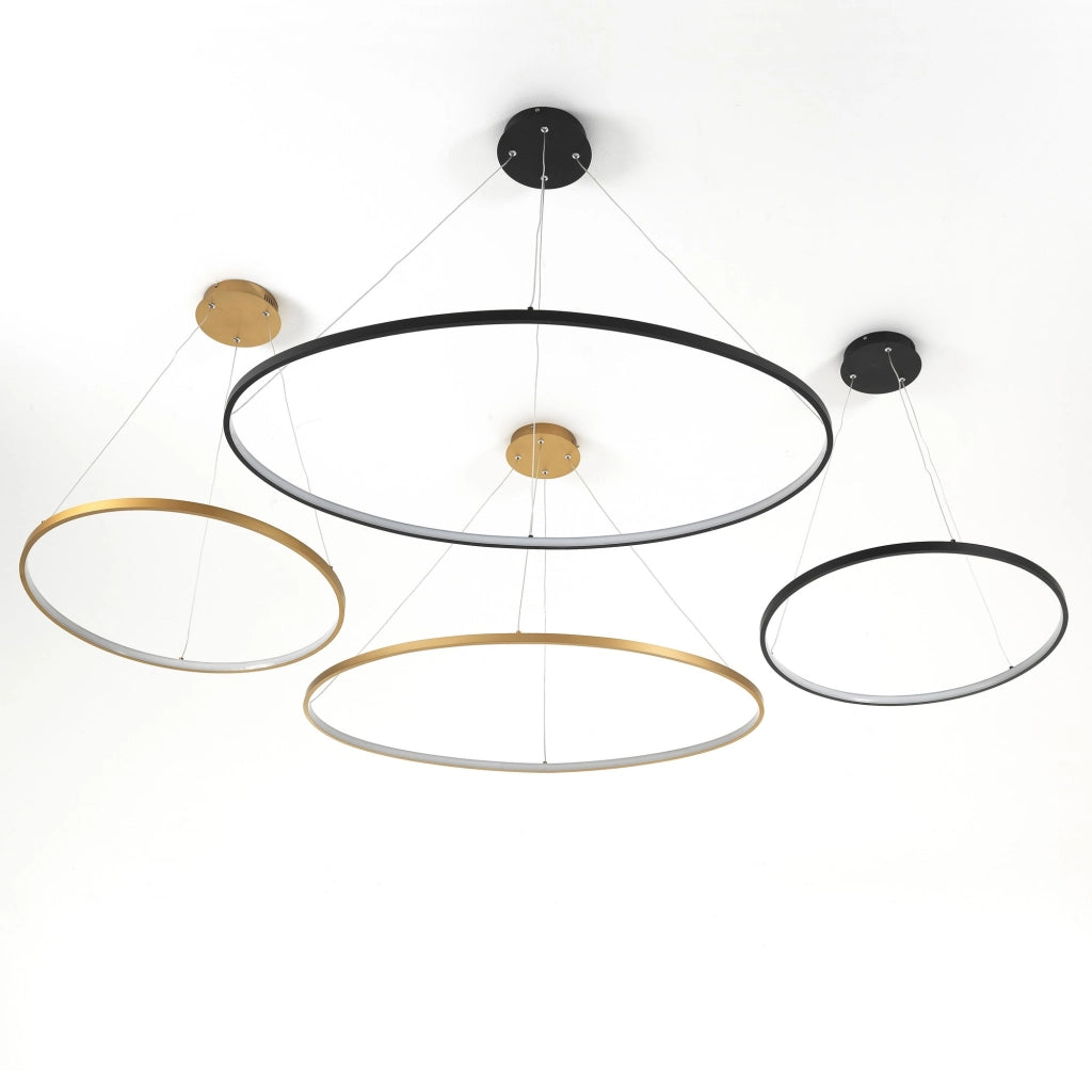 Lampadario ad anello in allumino nero opaco cm. H.92 x Ø.60/100