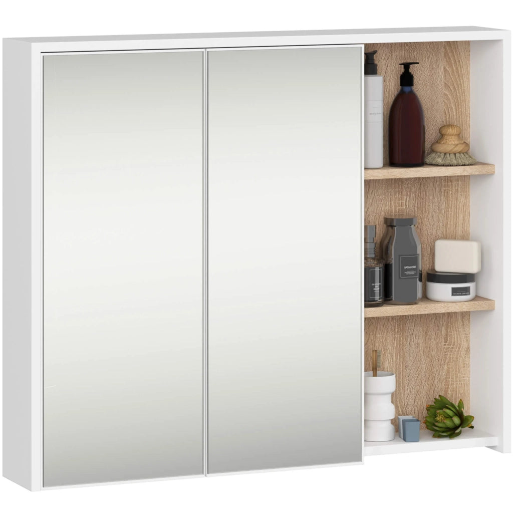 Set di mobili da bagno sospesi VAMI in Bianco con interno Quercia Sonoma con fori per lavabo da appoggio
