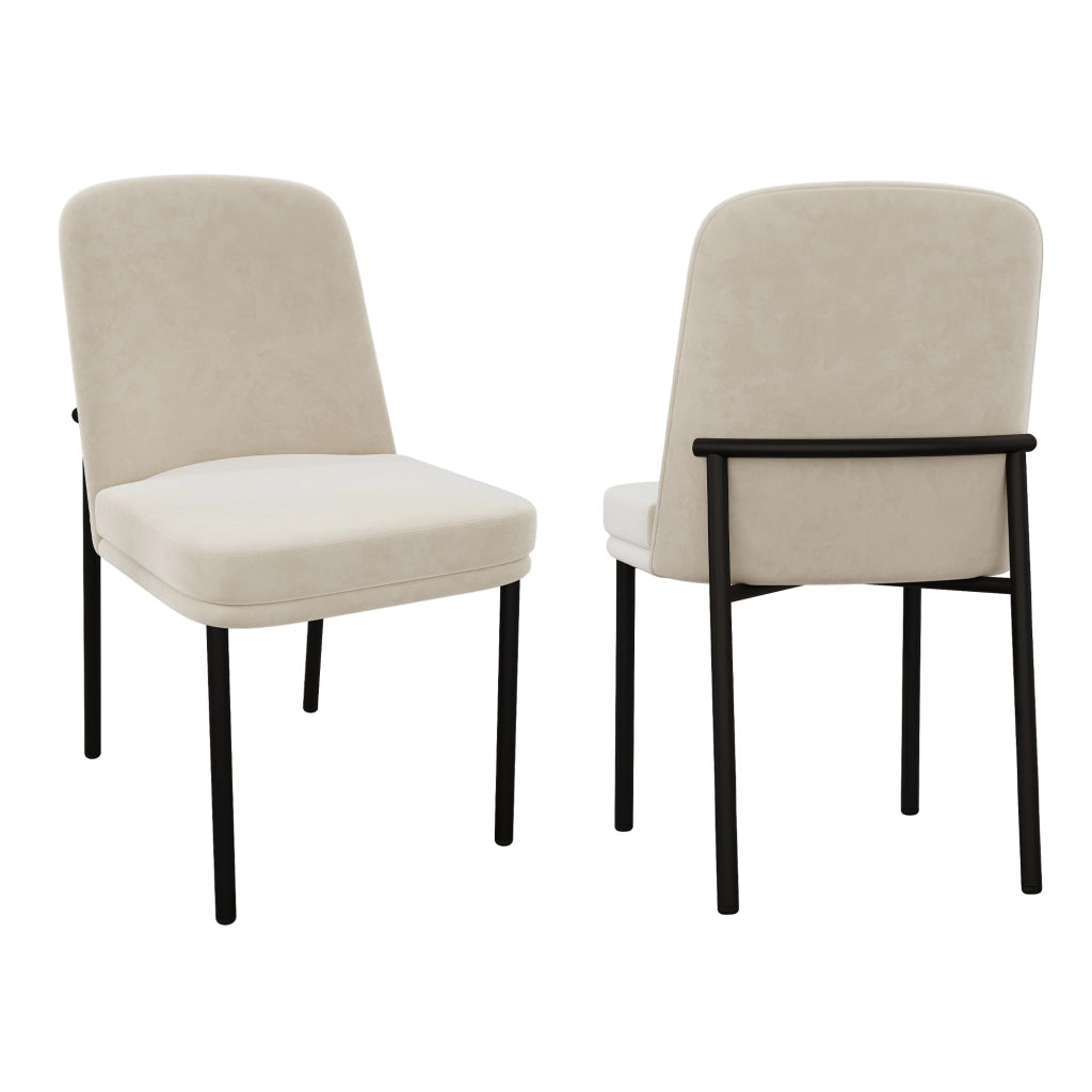 Sedie da pranzo moderne, 2 pezzi in velluto beige con seduta imbottita, struttura in metallo e design minimalista