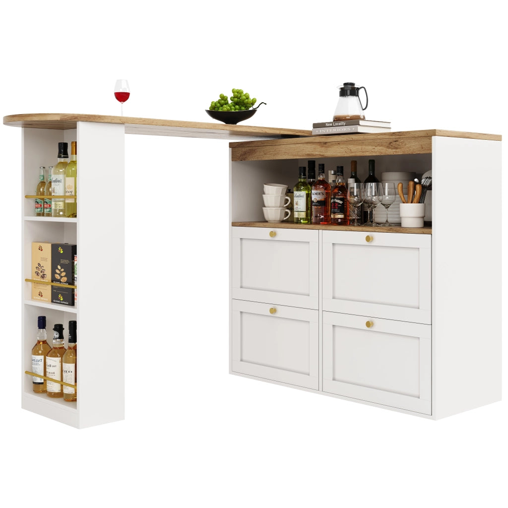 OKWISH Mobile Contenitore Modulare con 4 Cassetti e Ripiani Aperti Girevoli 360, per Soggiorno Studio, MDF, 105 x 39 x 102 cm