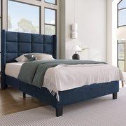 letto imbottito lino blu 90 x 200 cm