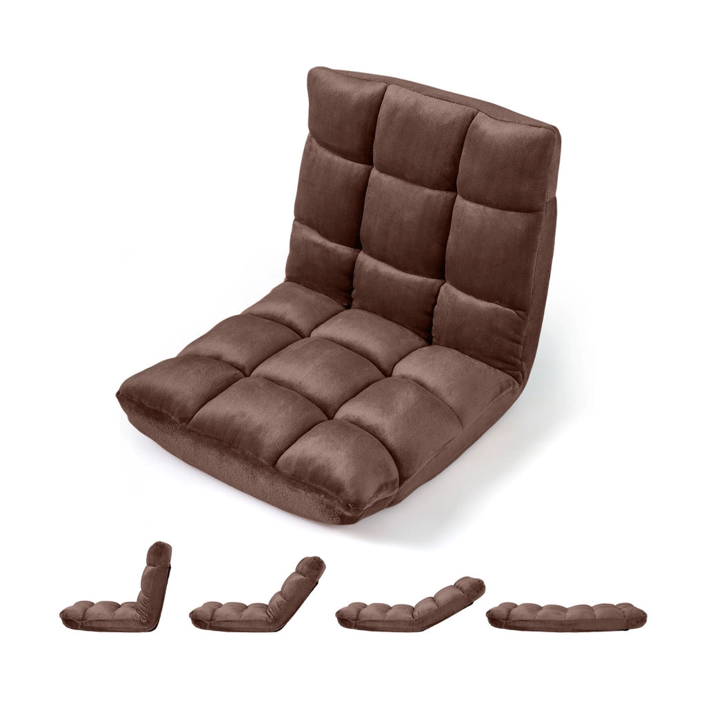 Sedia imbottita da pavimento regolabile in 14 posizioni, Poltrona da pavimento 105x56x15cm Marrone