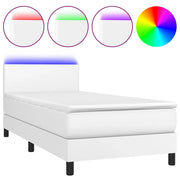 Letto singolo | Letto per adulti | Giroletto Molle con Materasso e LED Bianco 90x190 cm Similpelle