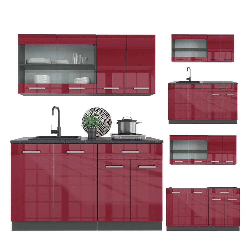 Vicco Cucina monoblocco Rosso lucido/antracite 140 cm , PL Antracite