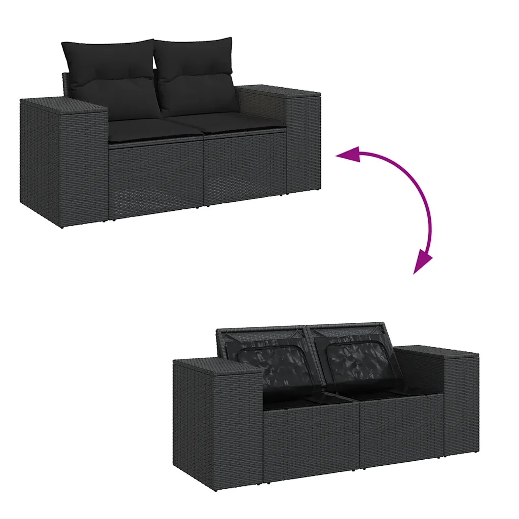 Set Divani da Giardino con Cuscini 7pz Nero Polyrattan 3326746