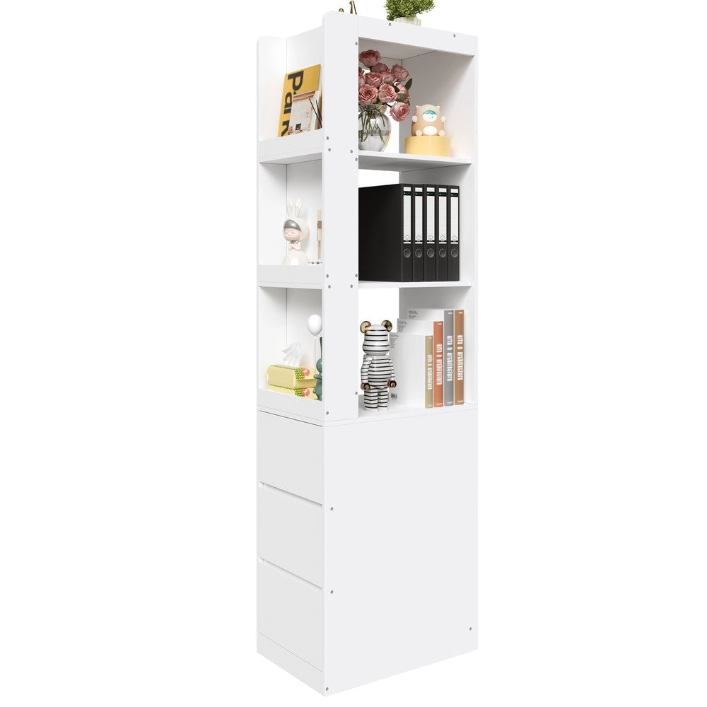 Scaffale per libri alto 200 cm - Zephmum- 3 ripiani aperti e 3 cassetti, sistema antiribaltamento