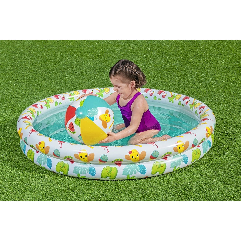Trade Shop - Set Piscina Gonfiabile A 2 Anelli Per Bambini 122x20 Cm Con Palla Salvagente 51124 -