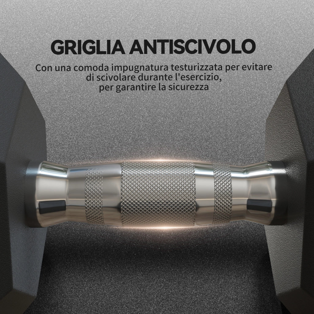 Manubrio 15 kg Esagonale con Impugnatura Antiscivolo. in Acciaio e Gomma. ?15.5 x 33.6 cm. Nero