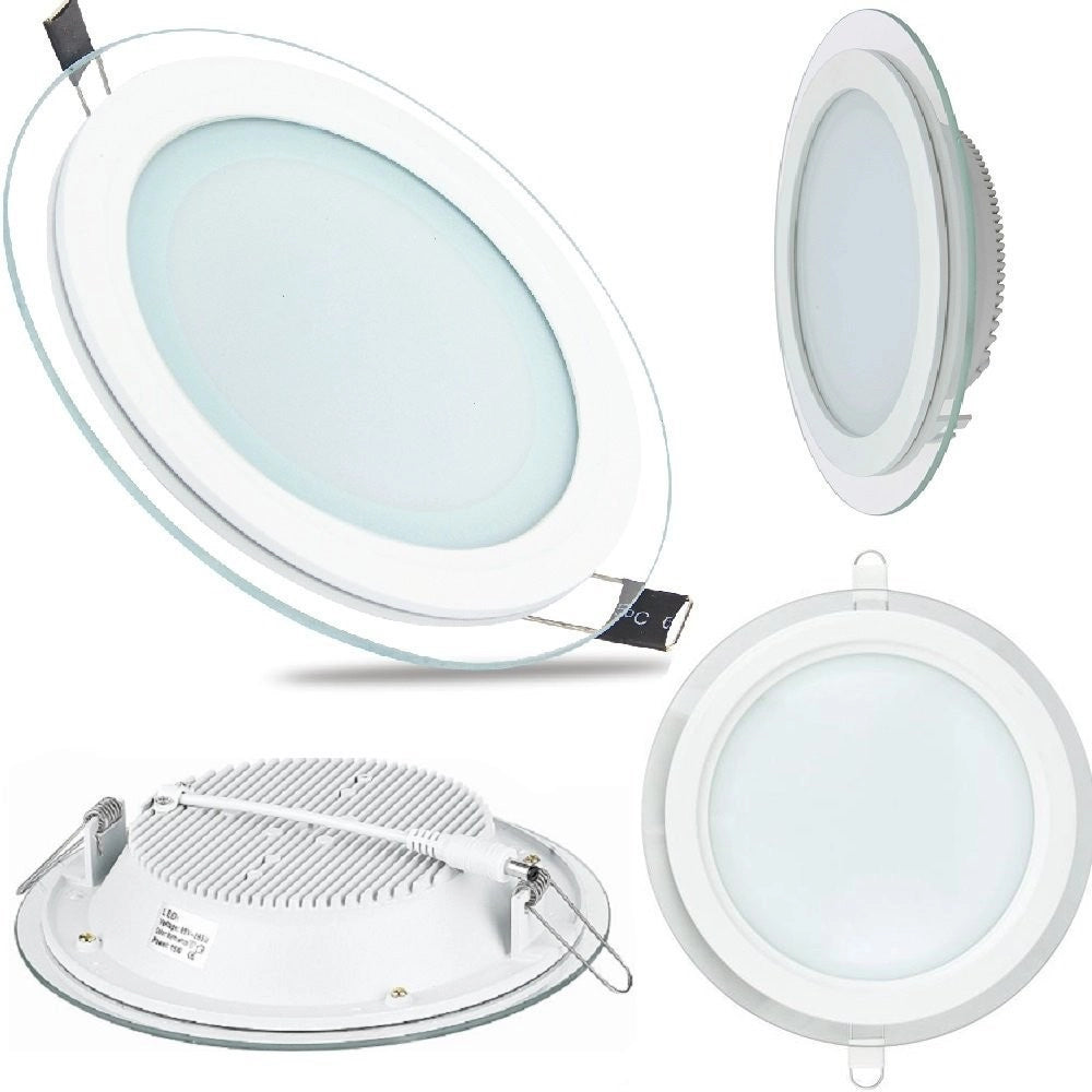 Trade Shop - Faretto Led Tondo Da Incasso Bianco In Vetro Trasparente Da 12w Luce Bianco - -bianco Caldo      -
