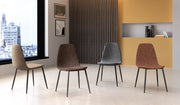 Sedia Brigitte in Similpelle Moka Vintage con Struttura in Metallo Antracite - Seduta Imbottita Design Moderno Industrial - 4 Pezzi