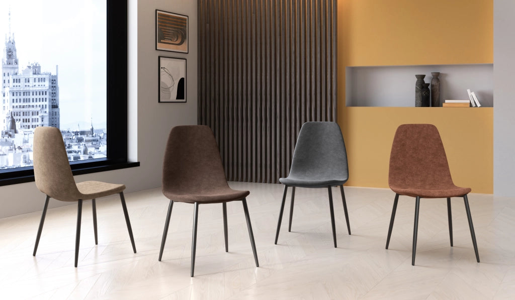 Sedia Brigitte in Similpelle Moka Vintage con Struttura in Metallo Antracite - Seduta Imbottita Design Moderno Industrial - 4 Pezzi