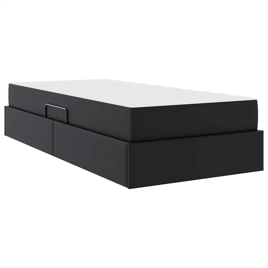 Letto con contenitore e materasso 2 pcs Nero Pelle