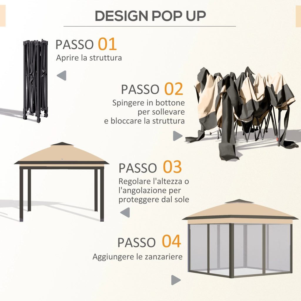 Gazebo Pieghevole con Zanzariera 3.3x3.3m ¨C Xylo ¨C Beige con Borsa