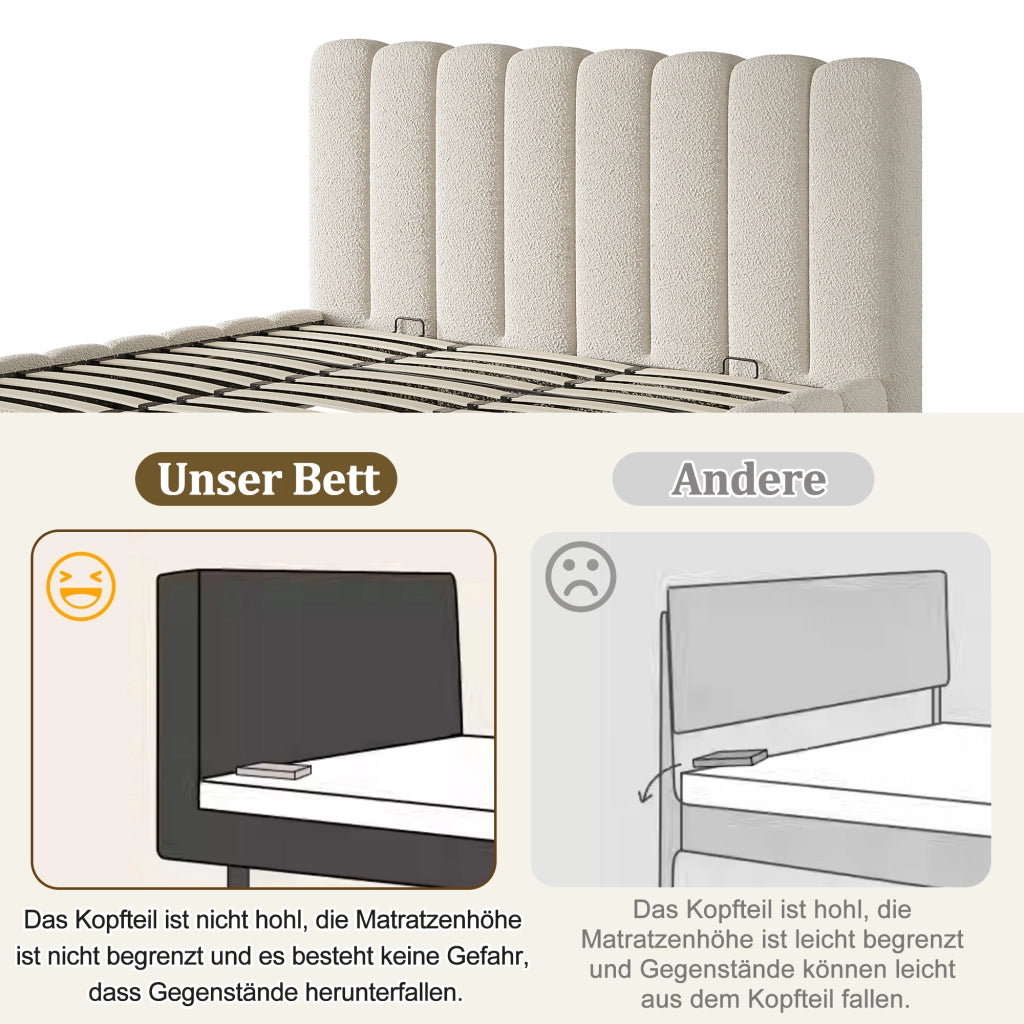 letto imbottito bouclé bianco 180 x 200 cm