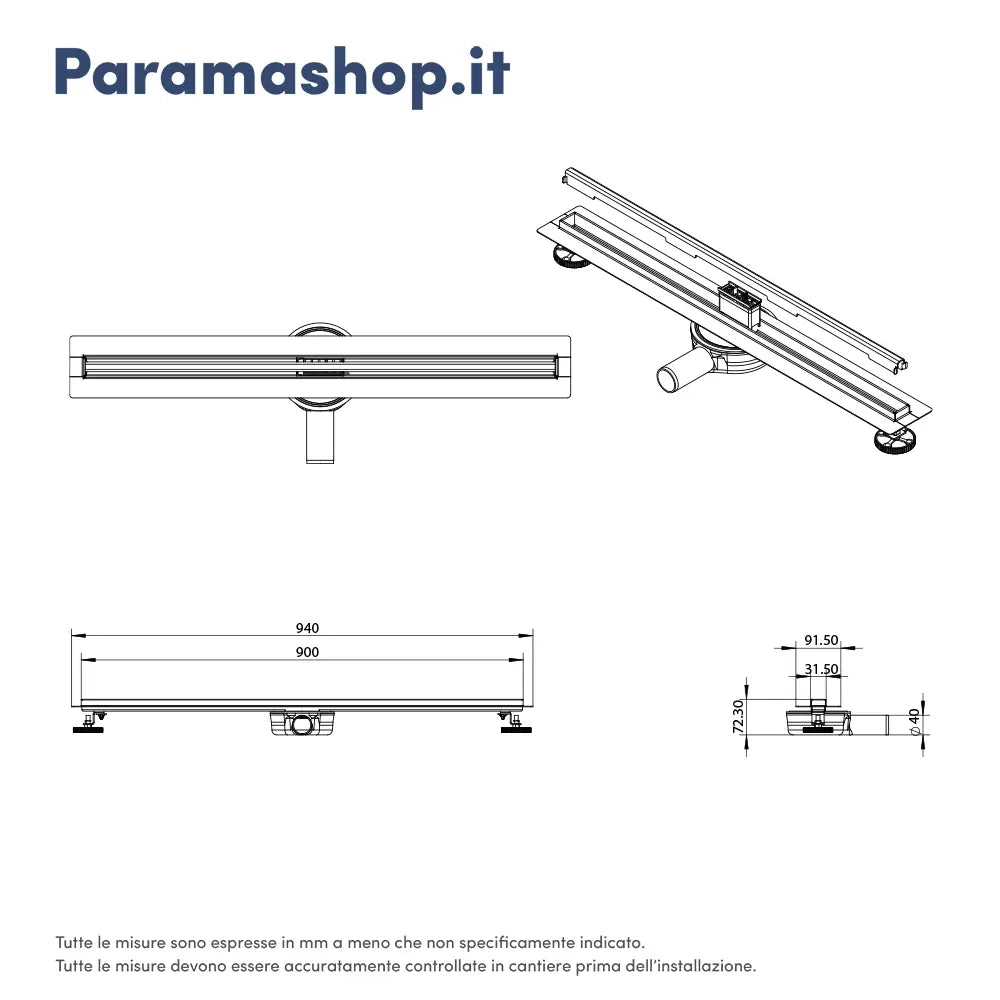Canalina doccia 90cm in acciaio inox
