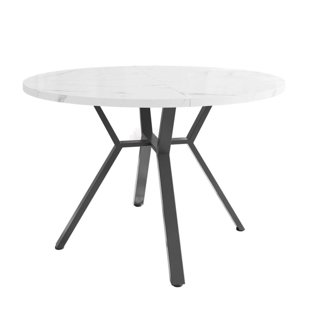Tavolo da pranzo rotondo con struttura a X in MDF e acciaio bianco e nero