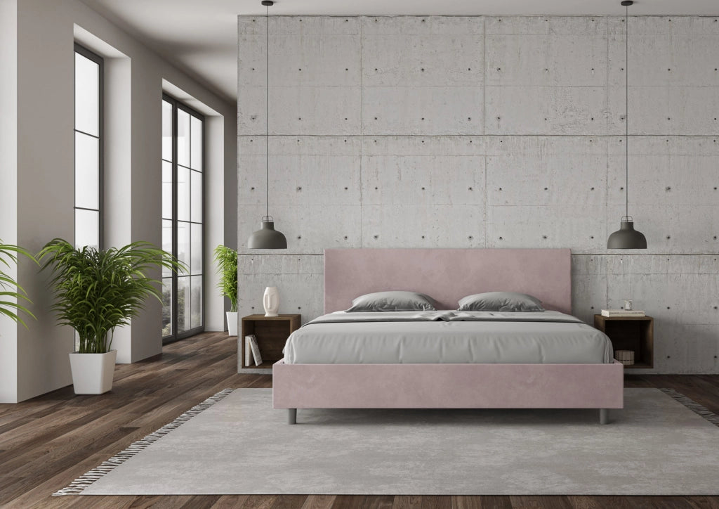 BS COM Letto senza rete imbottito 180x200 microfibra glicine