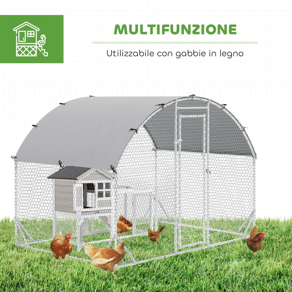 Recinto per Galline in Metallo Galvanizzato con Tetto ¨C Minimal ¨C Argento 280x190x197 cm