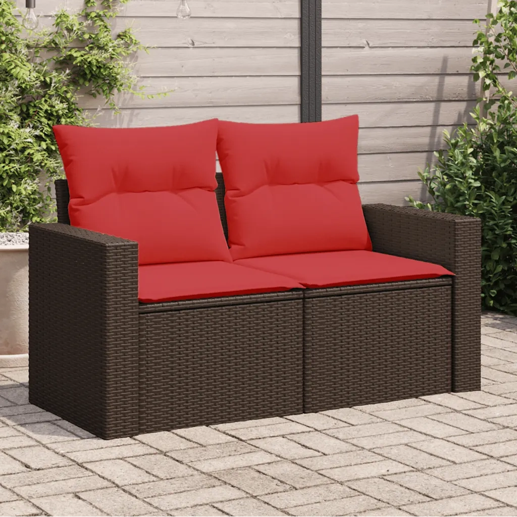 Divano da giardino con cuscini a 2 posti marrone in polyrattan 366243