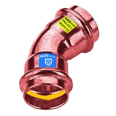 CURVA IN RAME A PRESSARE  45  ° FF ACQUA/GAS- Diam. 22- FRABO- pezzi 1