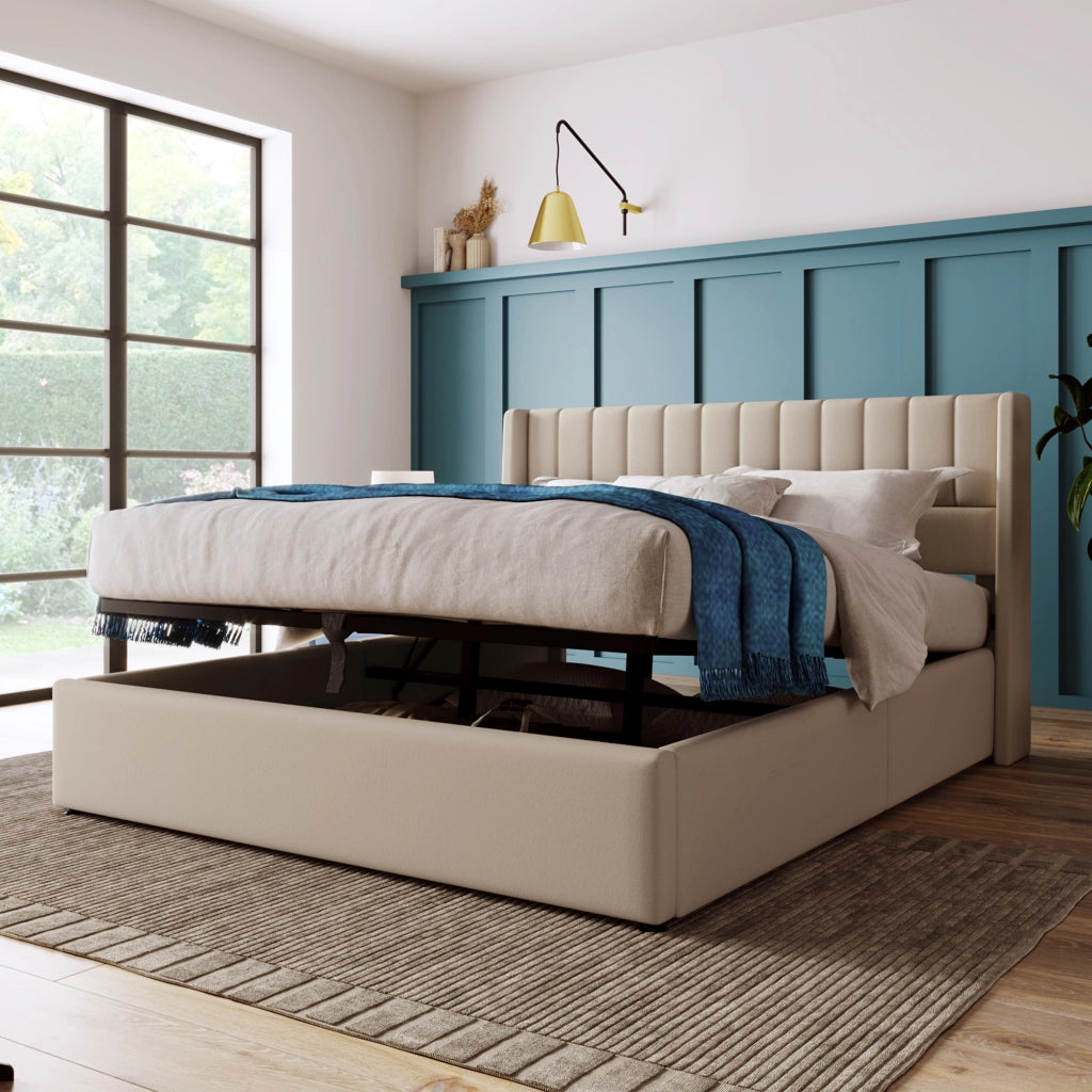 letto imbottito lino beige 140x200 cm