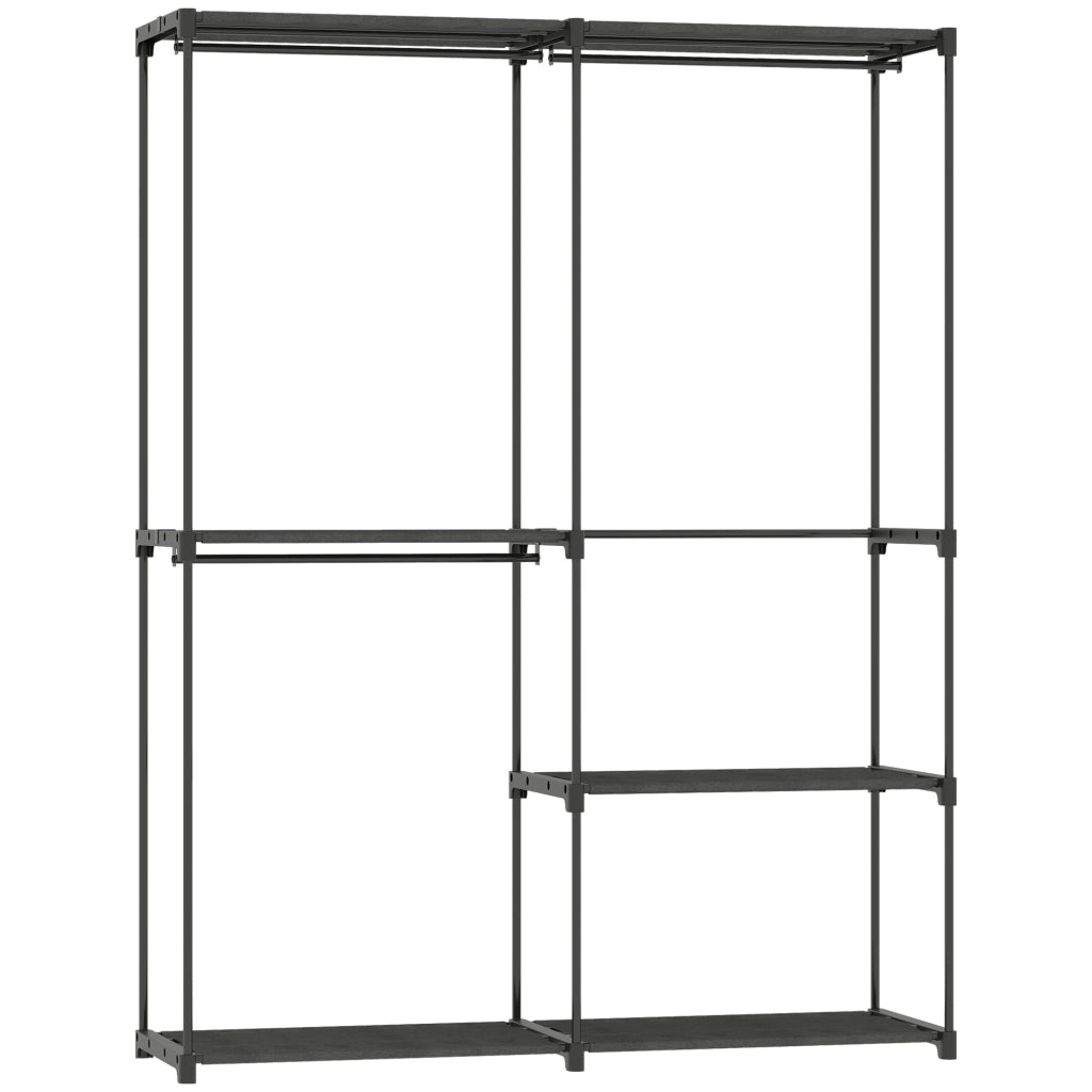 Armadio Guardaroba ¨C Xylo ¨C 2 Aste Appendiabiti 4 Ripiani Tessuto Acciaio 142x43x185 cm Nero