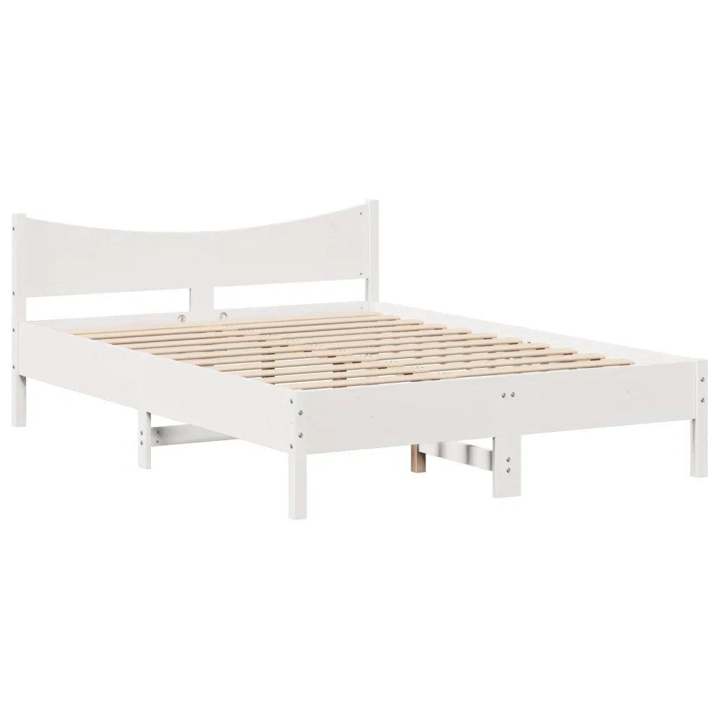 Giroletto con Testiera Bianco 135x190 cm Legno Massello di Pino